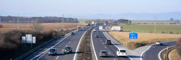 D8 motorway near exit 29 Roudnice nad Labem with traffic and Czech countryside